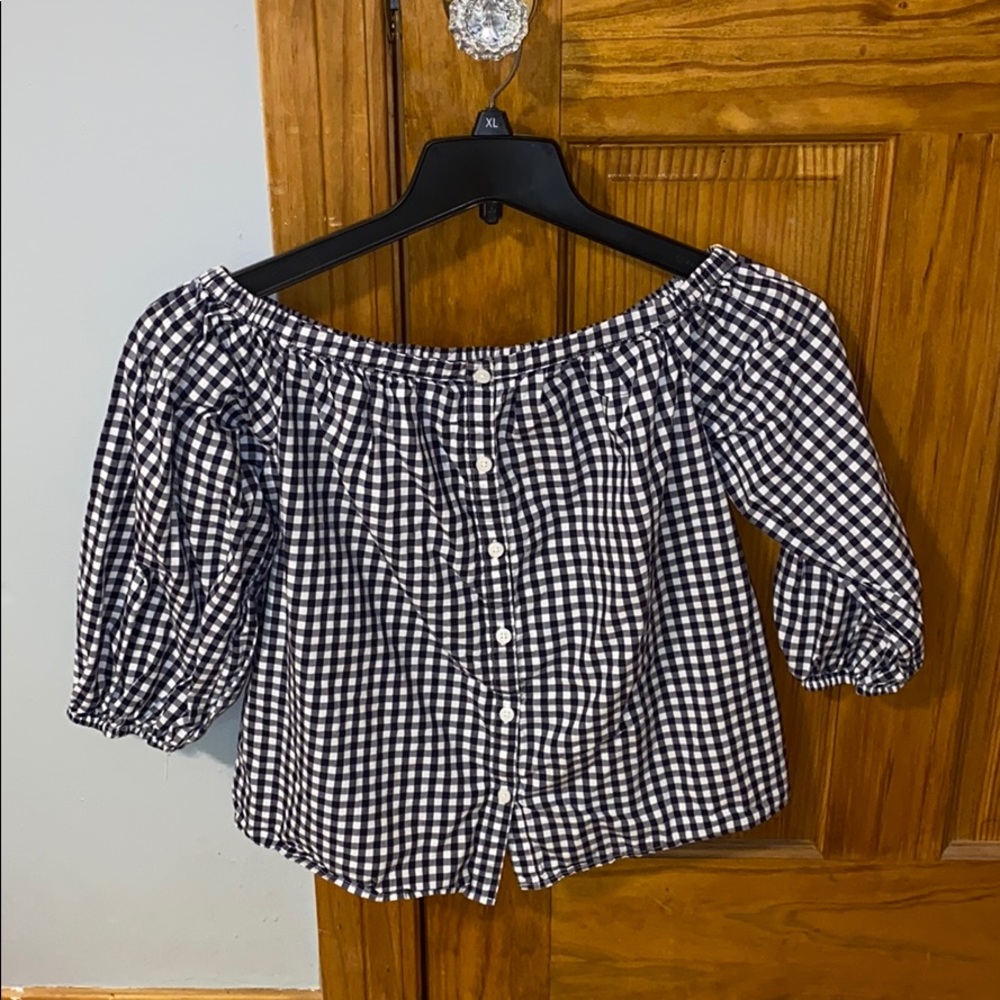 Off the Shoulder Plaid Top
